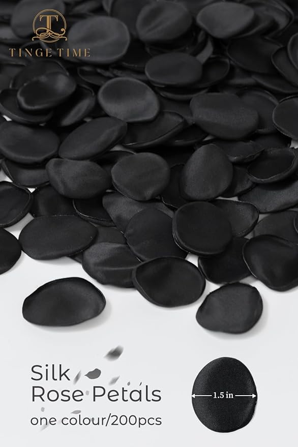 TINGE TIME 200pcs Rose Petals and Fake Roses Artificial Flowers for Wedding Decor, Bridal Shower, Party Decoration - Silk Flower Petals Bulk Pack (Black)