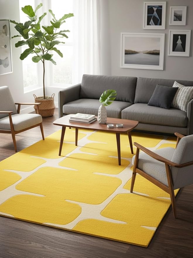 Restoration and Renovation Modern Wool Area Rug - Contemporary Abstract Geometric Design, Thick & Soft Hand-Tufted Carpet - Ideal for Indoor Decor in Living Room, Bedroom (Honey, 5' x 8')