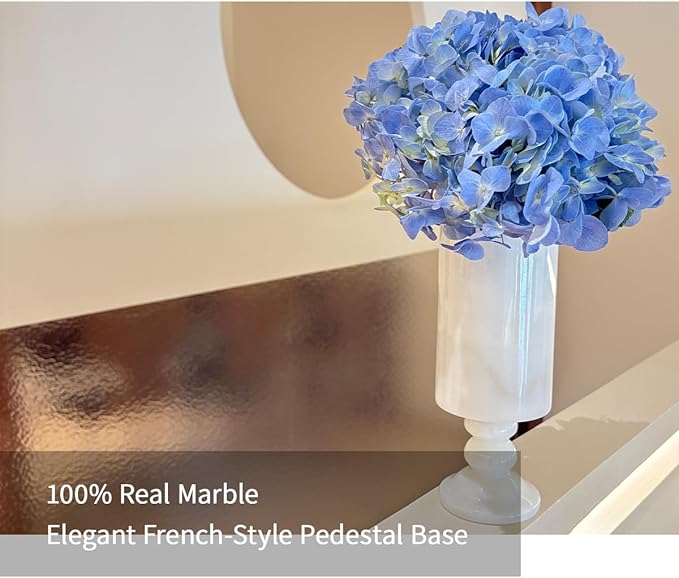 White Vase Real Marble for Home Centerpiece for Dining Table, 10 inch Stone Flower Vase or Desk Décor for Bouquet and Pampas Grass, French Boho Style