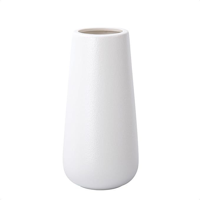 D'vine Dev 8 Inch Ceramic Flower Vase Textured Finishing, Minimalist Design for Kitchen, Bedroom, Living Room, Centerpieces, Office, Ivory, VS-XH-A-1