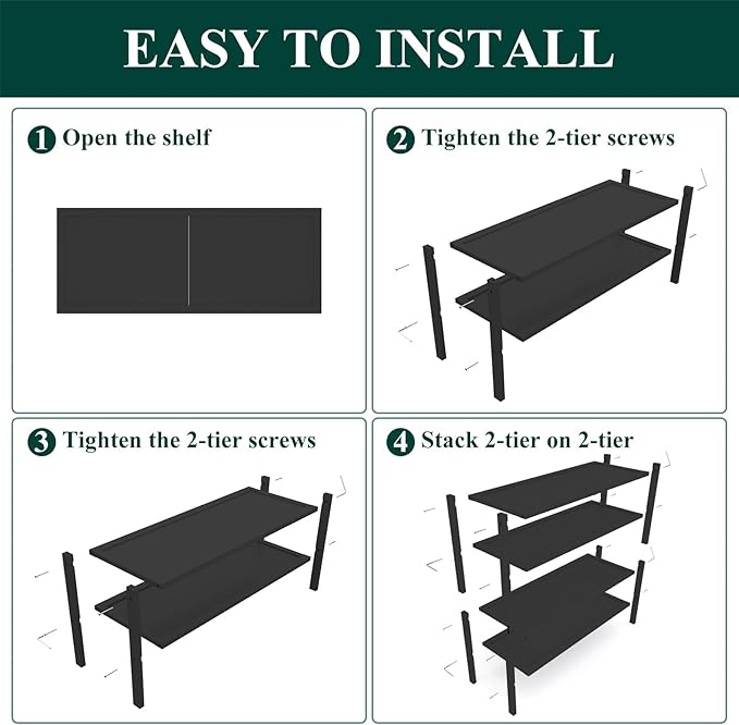 Smiry Bamboo Shoe Rack, 4 Tier Shoe Organizer for Entryway & Closet, Stackable Free Standing Storage Shelf for Shoes, Bags & Plants, Black