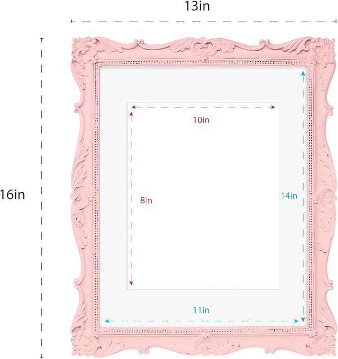 Laura Ashley 11x14 Pink Ornate Textured Hand-Crafted Resin Picture Frame, Wall Mount, Decorative Floral Design Home Décor, Photo Gallery, Art, More (Pink, 11x14 (Matted 8x10))