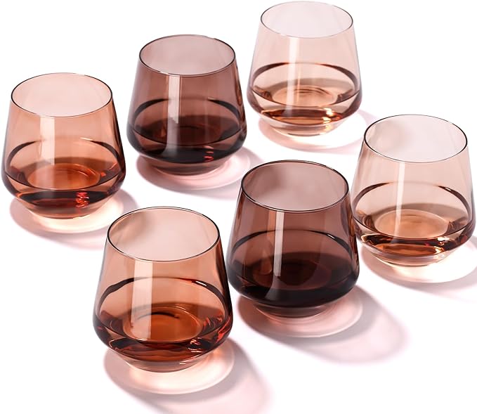 Venus Stemless Wine Glass Set of 6-14oz Wine Glasses, Stemless Drinking Glasses for Wine, Cocktails & Beverages - Elegant Glassware for Home, Bar & Holiday Use