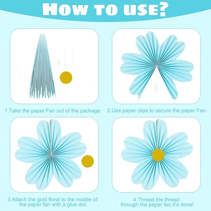 YUNXUAN Pastel Party Decorations Paper Fan Paper Flowers Decorations for Wall Flower Backdrop Classroom Baby Shower Birthday Flower Wall Decor Pack of 9 Rainbow