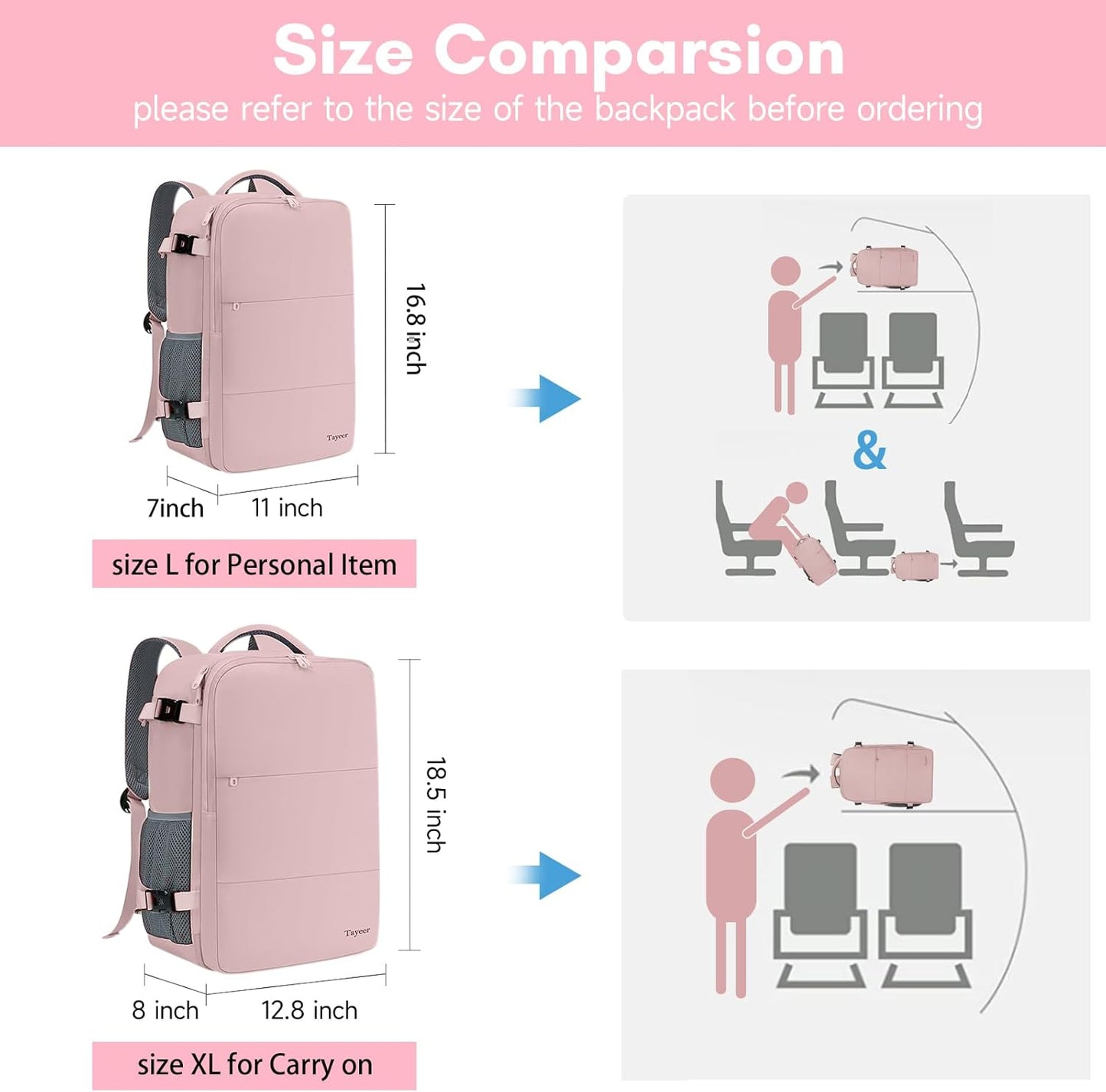 Taygeer Laptop Backpack - Large 17.3-Inch Travel Bag | TSA-Friendly 40L Daypack for Women, Pink