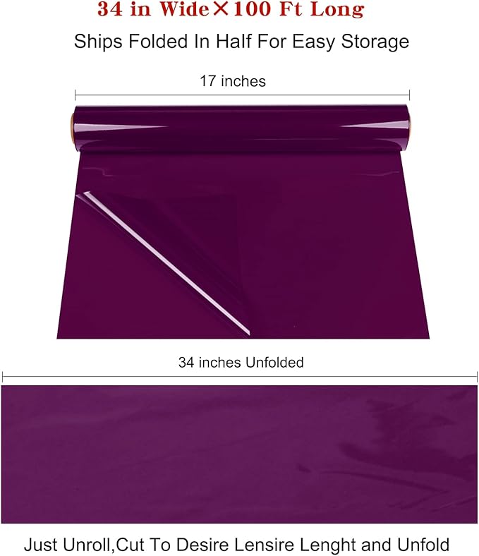 Cellophane Wrap Roll-Purple Gift Wrapping Paper Roll 34 In Wide X 100 Ft Long, 3 Mil Thick Plastic Cello Translucent Wrapping Paper for Baskets, Hampers, Flower Bouquets, Treats, DIY Arts Crafts Décor