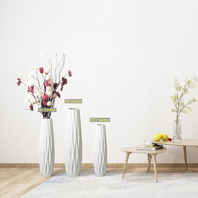 Ceramic White Floor Vase 24 Inches Tall Flower Holder Decorative Large Vases for Table Centerpieces Shelf Home Decor Living Room Branches Sky-Dried Flower Arrangement Simple Decorative