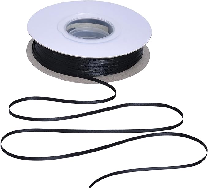 YAMA Black Double Faced Satin Ribbon 1/8 Inch 100 Yards Thin Black Ribbon for Gift Wrapping Crafts Hair Bows Wedding Party Decoration