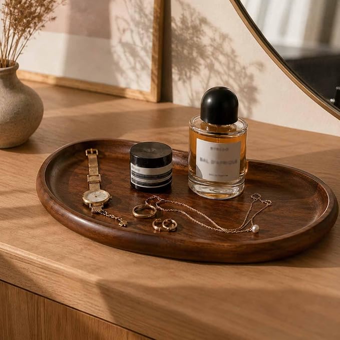 Acacia Wood Serving Tray – Premium Craftsmanship Decorative Tray Irregular Handmade Catchall Plate for Keys, Snacks, Coffee Table Décor & Entryway Organization-10.9 * 5.7 * 1.18 inches