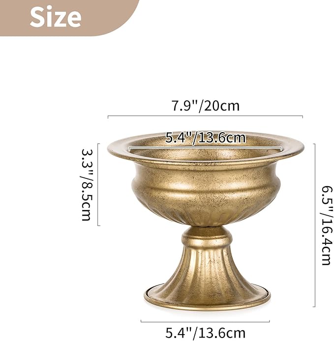 NUPTIO Distressed Gold Vases for Centerpieces: 2 Pcs Small Compote Vases for Flowers - Metal Pedestal Bowl Decor for Wedding Table Home
