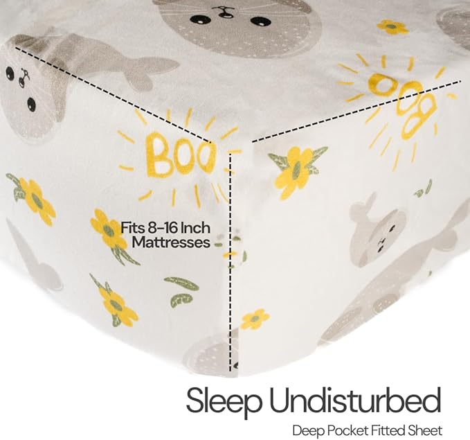Salt Earth 100% Cotton 210TC Kids Bedsheet, Twin Fitted Sheet, Toddler Bed, 2 Piece Bedding Set- 1 Fitted Sheet and 1 Pillowcase, Themed Toddler Bed Sheets, Cute Sheets for Kids Bed (Seal)