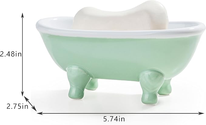 5.7" Ceramic Mini Clawfoot Bathtub Bar Soap Dish, Decorative Bar Soap Holder for Shower, Bathroom & Kitchen Sink (Bright Teal)