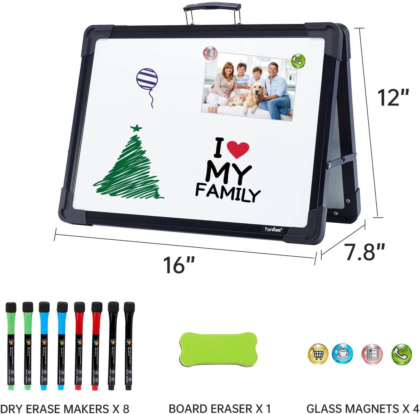TANKEE Magnetic Dry Erase Whiteboard - Portable Double-Sided Mini Easel for Drawing & Teaching | Desktop Holder