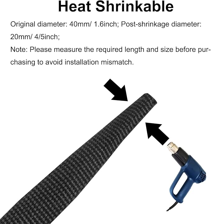 MECCANIXITY Braided Cable Sleeves Heat Shrinkable Fabric Sleeving, 1 9/16" 26ft Black 2:1 Ratio Heat Shrinkable Cord Protector for Harness Cable, Network Cable Protection, Cable Management