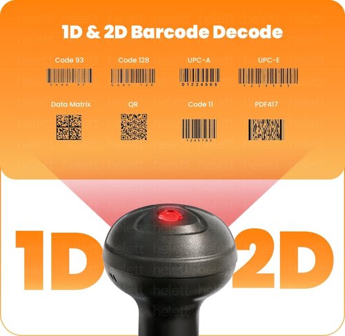 Helett® HT20 Wireless 2D & 1D Barcode Scanner - Rechargeable with Induction Scanning & Built-in Light | Black ABS