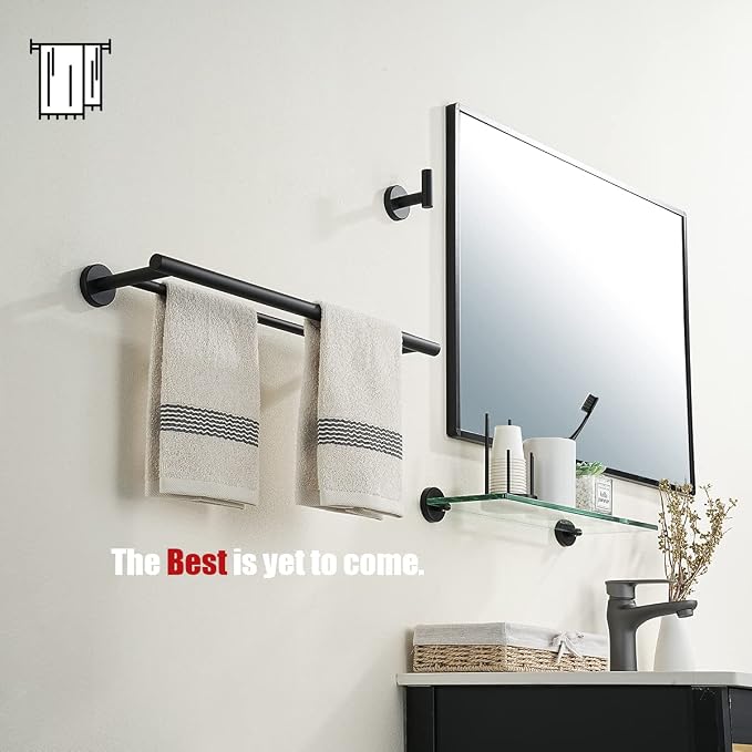 JQK Black Double Towel Bar, 20.5 Inch 304 Stainless Steel Thicken 0.8mm Towel Rack Bathroom, Towel Holder Matte Black Wall Mount, Useable Length 18 Inch 2 Pack, TB100L18-PB-P2