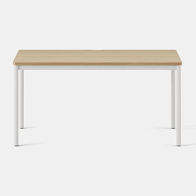 Branch Daily Desk - Functional at Home Office Desk with Effortless Assembly, Timeless Design, Rounded Corners, and Built-in Cable Notch - 58” W x 27” H x 24” D - Woodgrain - White