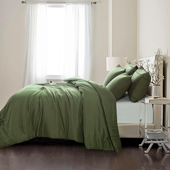 Green Comforter Set Full 3 Pieces Soft Army Green Bedding Comforter Dark Green Lightweight Comforter Set for All Seasons 1 Comforter and 2 Pillowcases