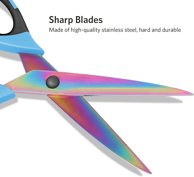 Uaugulft Sewing Shears for Fabric Cutting, Sharp Titanium Blades, Soft Grip Handle, Multi-Purpose Scissors Set of 3 Suitable for Families, Crafting, Office, and School Use, Blue/Black