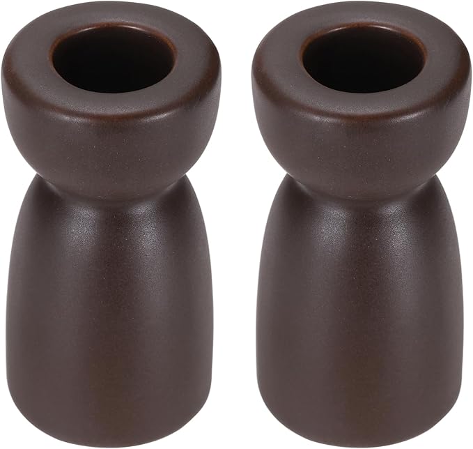 uxcell 2 Pack Candlestick Holder Black Brown Ceramic Taper Candle Holder Candle Stand Holders Modern Style Decoration for Centerpiece Tabletops Anniversary