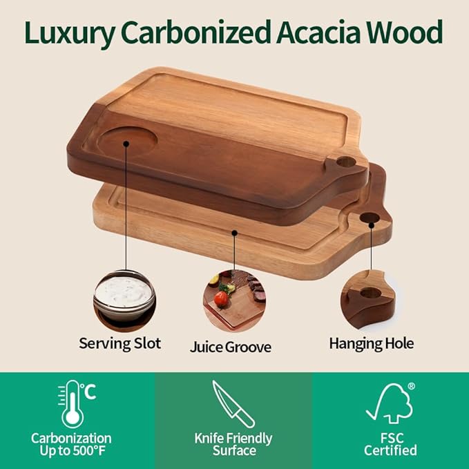 Acacia Wood Cutting Board Set of 2 (16x12, 10x8) Wooden Cutting Boards for Kitchen Non Toxic Dishwasher Safe Non Slip, Extra Large Cutting Board for Meat, Charcuterie, Chopping