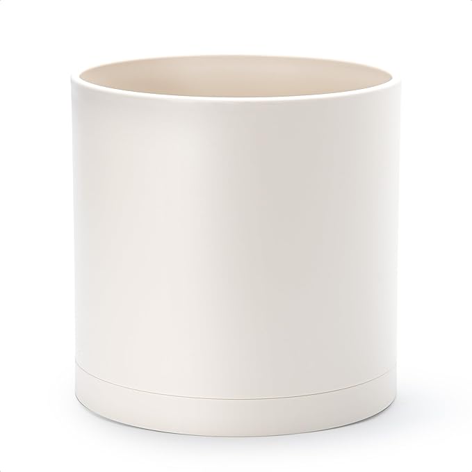 D'vine Dev 12 Inch Plastic Planter Pots for Plant Pot with Drainage Hole and Seamless Saucers, Oatmeal, 74-X-H-3