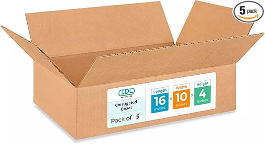 Medium Moving & Shipping Boxes 16 x 10 x 4 inches (5-Pack) - Extra Strength 200 lb vs Regular - Corrugated Strong Boxes for Shipping - Cardboard Box for Delivery - Heavy Duty Box by IDL Packaging