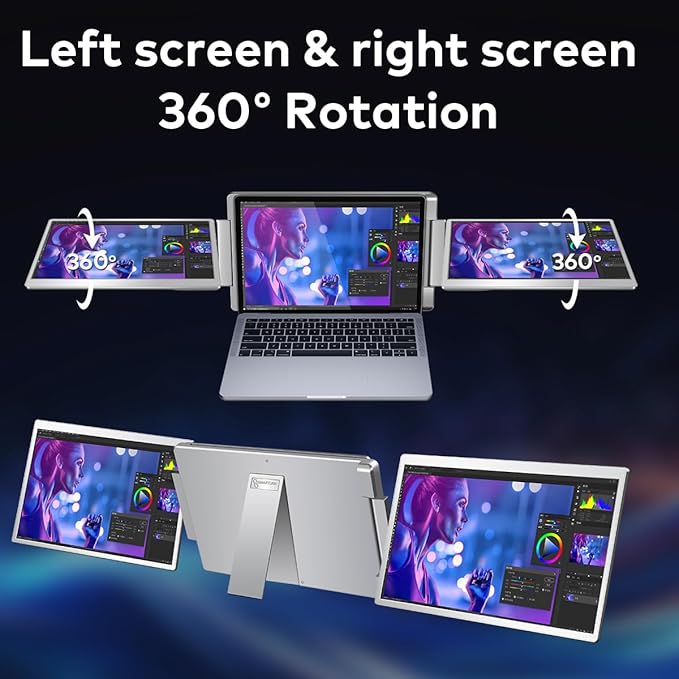 Smartlinx 16" Laptop Screen Extender Triple Display - 2560x1600P QHD Portable Monitor, USB C Detachable Plug & Play Extender for 12" -17" Laptops - Compatible with Windows/Android/PS4/MacBook