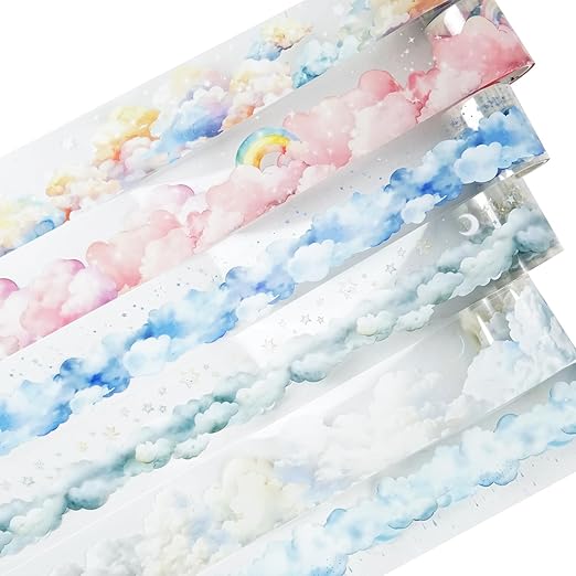 AuriicLeaf Dreamy Cloudscape PET Tape Set, 6 Rolls of Sky-Themed Stickers for Scrapbooking, Junk Journaling, DIY Crafts, and Art Supplies