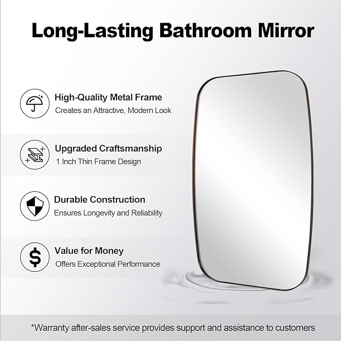 ANDY STAR Brushed Bronze Bathroom Mirror, 24x30 Oblong Mirror with Stainless Steel Metal Frame, Oval Vanity Mirror for Over Sink, Modern Anti Rust Wall Mounted