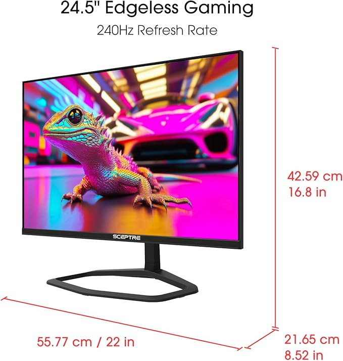 New! Sceptre 24.5-inch Gaming Monitor 240Hz 1ms DisplayPort x2 HDMI x2 100% sRGB AMD FreeSync Premium Build-in Speakers, Machine Black 2026 (E255B-FWD240 Series)