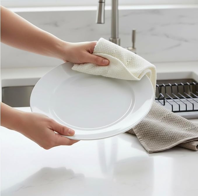 Beige White Brown Taupe Kitchen Hand Dish Towels: Oversized 28" x 18",100% Cotton Cloth Soft Cleaning Drying Absorbent Textured Design, Set of 3 Multipurpose for Everyday Use (Neutral Collection)