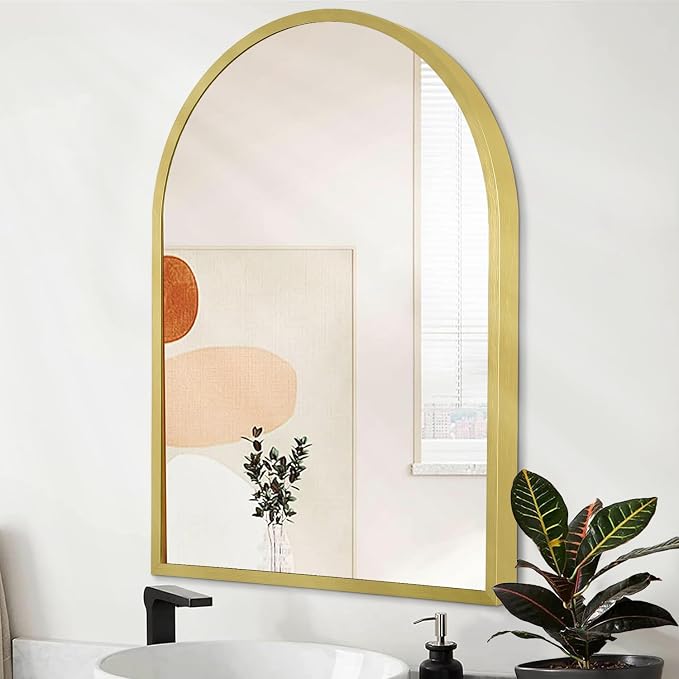 Arched Bathroom Mirror for Wall, Arch Wall Mirror Aluminum Alloy Frame Mirror for Vanity Living Room, Bedroom, Entryway Large 28"x20"