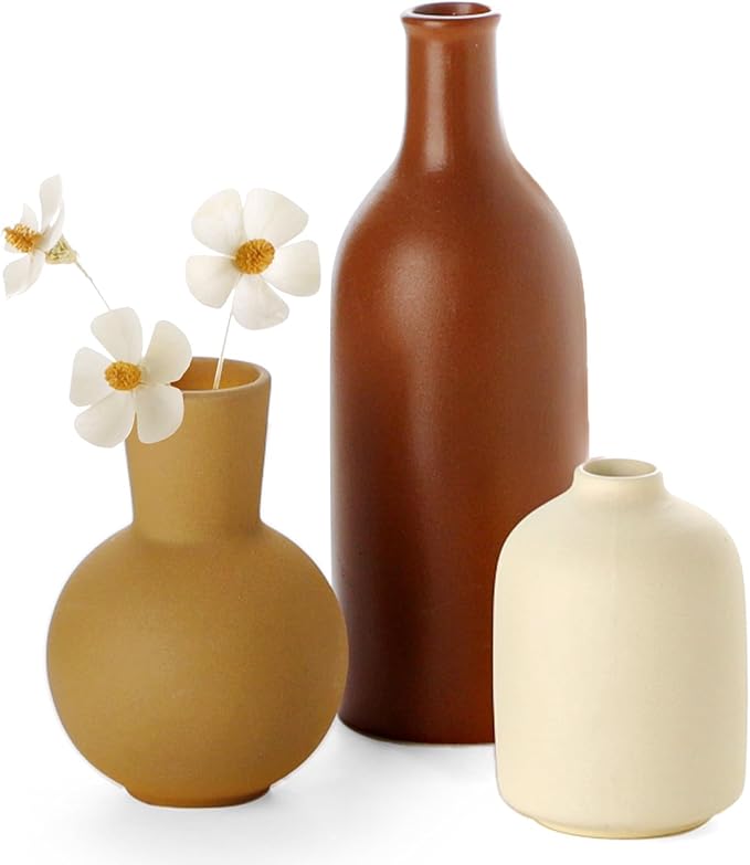 Ceramic Vase, Flower Vases Set of 3 Living Room Decor, Farmhouse Decor, Decorative Vase for Home Coffee Table, Book Shelf, Kitchen, Bedroom Centerpiece Table Decorations