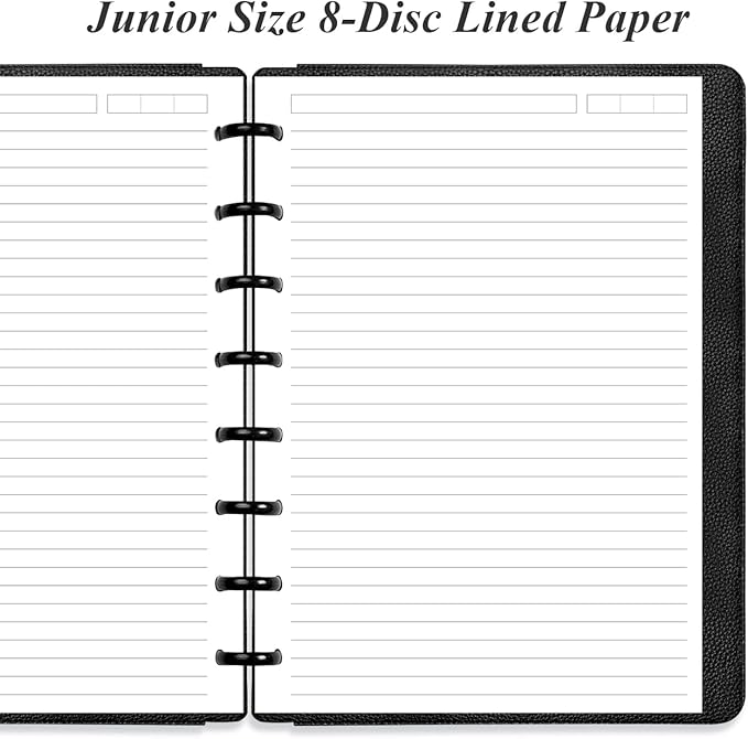 Junior Size Lined Refill Paper - A5 Note-Taking System 8 Disc Discbound Refill Pages, 100Sheets / 200Pages Loose-Leaf Paper, 100gsm, White, 5.8" x 8.3"