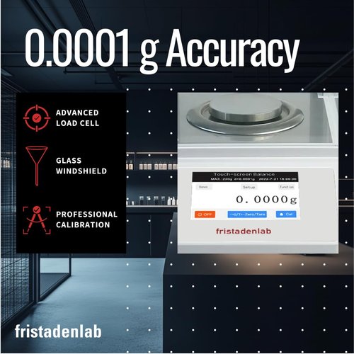 Fristaden Lab Analytical Balance - 220 g × 0.0001 g Precision Scale | Auto-Calibration, Glass Shield, RS-232 Data