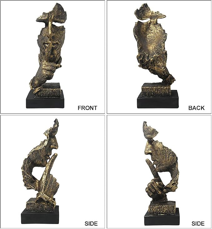 fazhongfa Thinker Statue - Silence is Gold Modern Decor Creative Abstract Art Figurine Resin Sculptures Decoration Room Home Study Office Figurines for Desktop Shelf Table Ornament (Bronze)