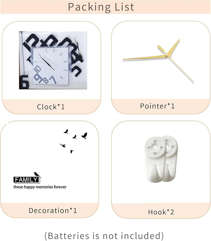 FLEBLE Large Wall Clocks for Living Room Decor Silent Pendulum Battery Operated Non-Ticking for Bedroom Kitchen Office Home 26" Decorative Clock Square White Wood Wall Decor for School Indoor