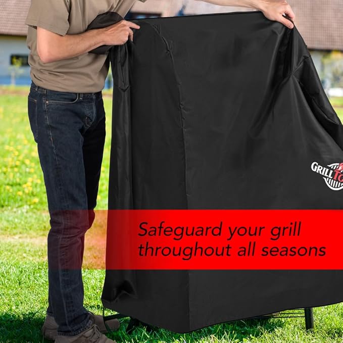 GrillTough Heavy Duty Smoker Cover for Outdoor Grill – Fits Popular Smoker Brands & Pro 575 Series Grills – Waterproof, Weather Resistant, UV & Fade Resistant with Adjustable Straps – Black