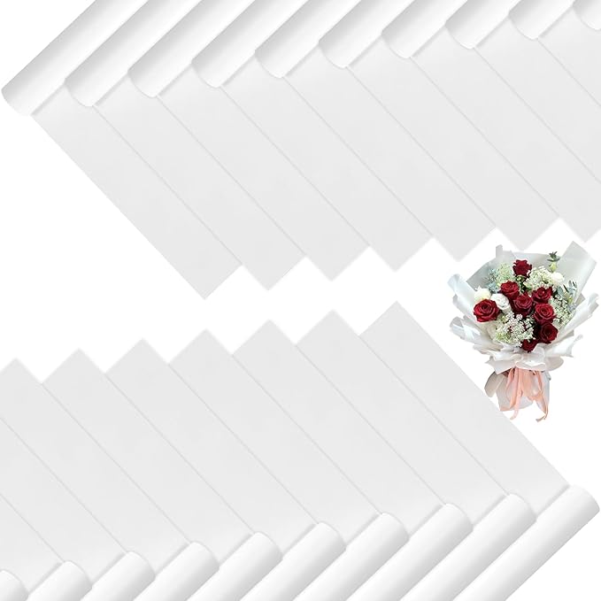 DEWJDFSC 20 Sheets Flower Wrapping Paper,Waterproof Floral Korean Bouquet Wrapping Paper, Florist Supplies, Suitable for Flowers Gift Packaging (Pure White)