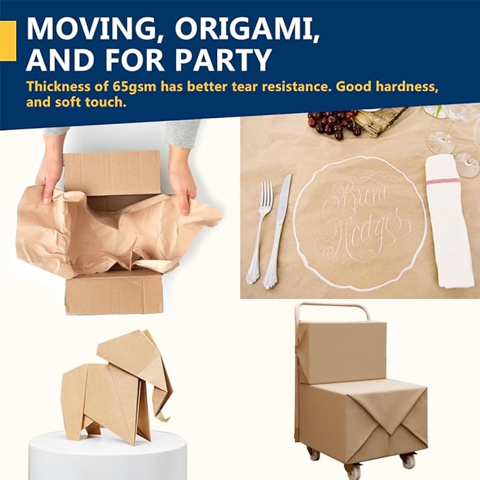 PerkHomy Brown Kraft Paper Roll 17.5" x 1,200" (100') for Gift Wrapping Bulletin Board Craft Art Bouquet Flower Packing Moving Shipping Floor Covering Table 70GSM 50LB (Brown, 17.5" x 100')