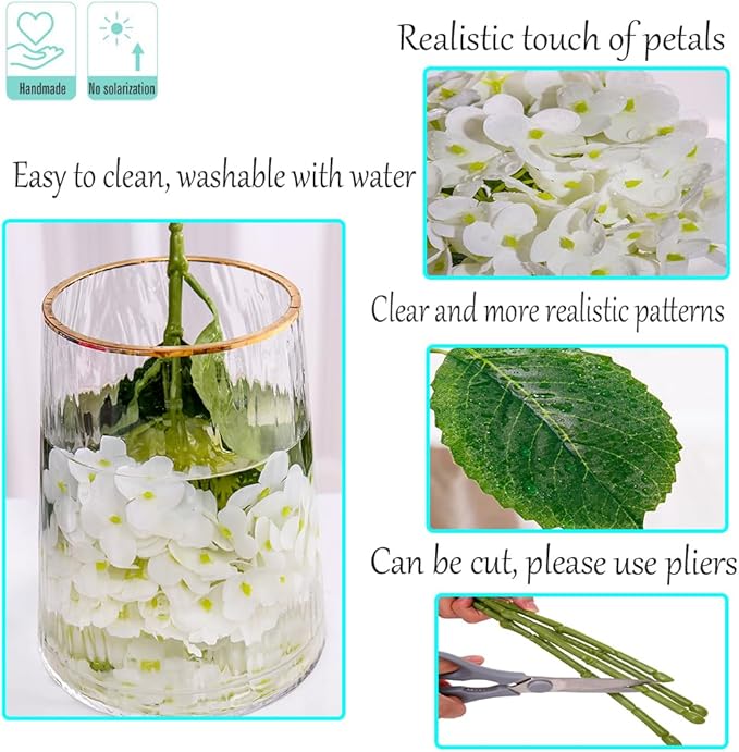 Kimura's Cabin 5Pcs 21inch Real Touch White Hydrangeas Flowers Realistic Hydrangea Artificial Flower with Stem Bouquet for Wedding Birthday Party Home Interior Dining Table Centre Decoration (White)