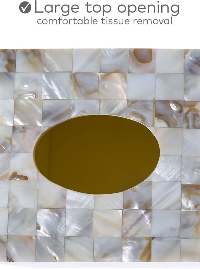 Milano Tissue Box Cover Rectangular - Decorative Tissue Box Holder Rectangular is Finished in Beautiful Mother of Pearl Shells - Durable Tissue Cover for Elegant Decor