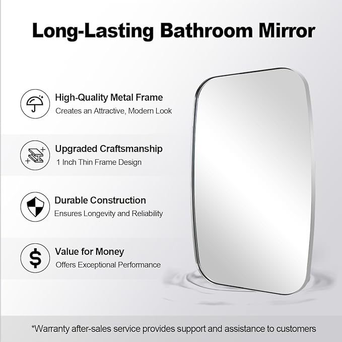 ANDY STAR Chrome Oblong Mirror, 30x48 Inch Polished Chrome Oval Mirror for Bathroom with Stainless Steel Metal Frame, Wall Mouned for Bathroom, Living Room, Entryway
