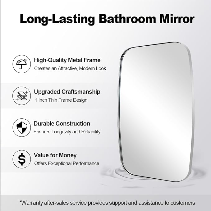 ANDY STAR 24x48 Chrome Bathroom Mirror, Oblong Silver Mirror with Stainless Steel Metal Frame, Oval Vanity Mirror for Over Sink, Modern Anti Rust Wall Mounted