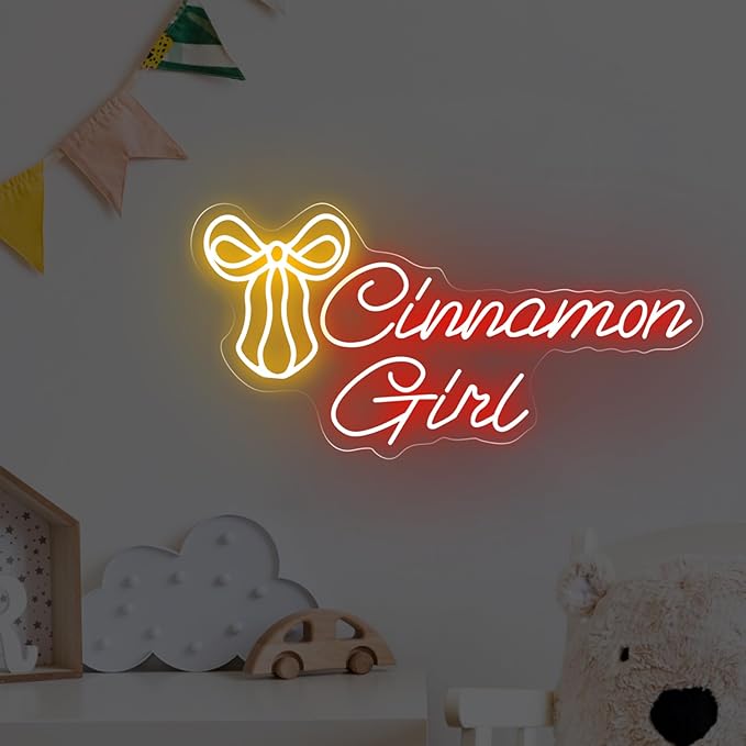 Cinnamon Girl with Bow Tie Neon Sign Cinnamon Sweet Girl Sign Room Art Decor Lana Del Rey Neon Sign Bedroom Wall Decor,Encouraging Light, Club-Red-17.7"x8.86"