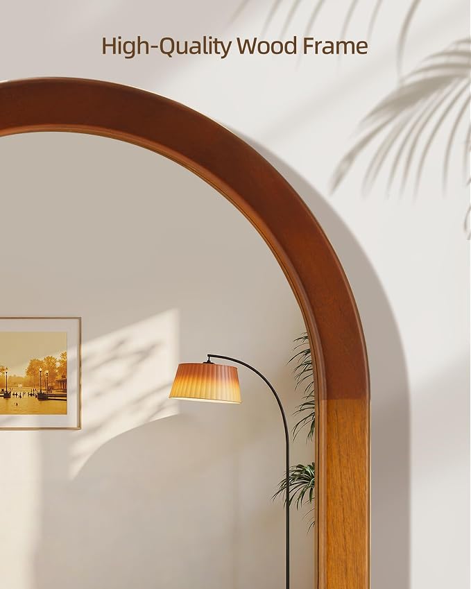 Arched Bathroom Mirror,Wood 22 x 30 Inch Arch Wall Mirror with Walnut Frame,Vanity Tempered Glass Mirror for Bedroom,Entryway,Living Room