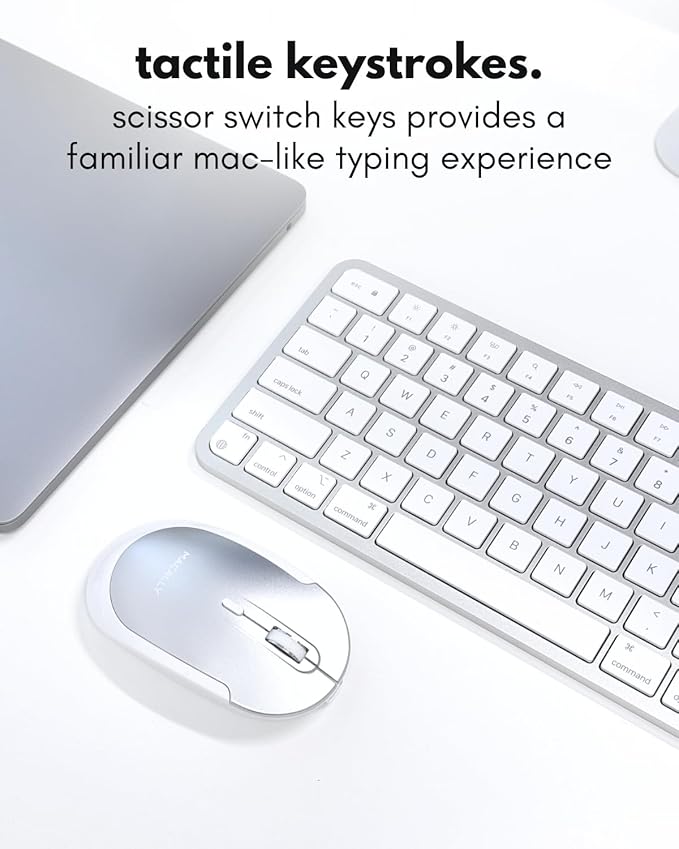 Macally Bluetooth Mac Keyboard and Mouse - Compact (2 Zone) Wireless Apple Keyboard and Mouse Combo with Number Pad - Multi Device, Rechargeable - for Mac, MacBook Pro/Air, iPad, iPhone - Silver