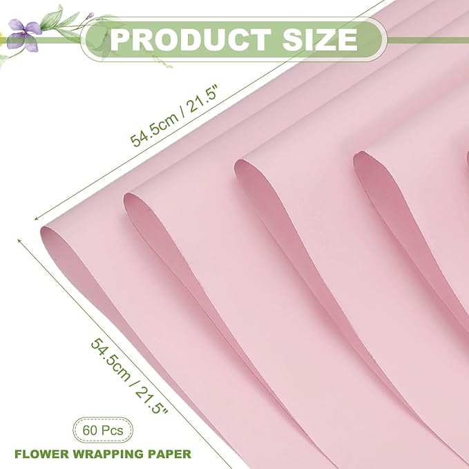 uxcell 60 Sheets Flower Wrapping Paper, 21.5" x 21.5" Waterproof Floral Bouquet Wrapping Papers Florist Supplies for Wedding Party Gift Packaging DIY Crafts, Pink