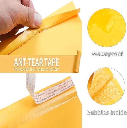 Kraft Bubble Mailers - 6x8 Inch Self-Seal Padded Envelopes | 12 Pack for Jewelry & Makeup Shipping (Yellow)